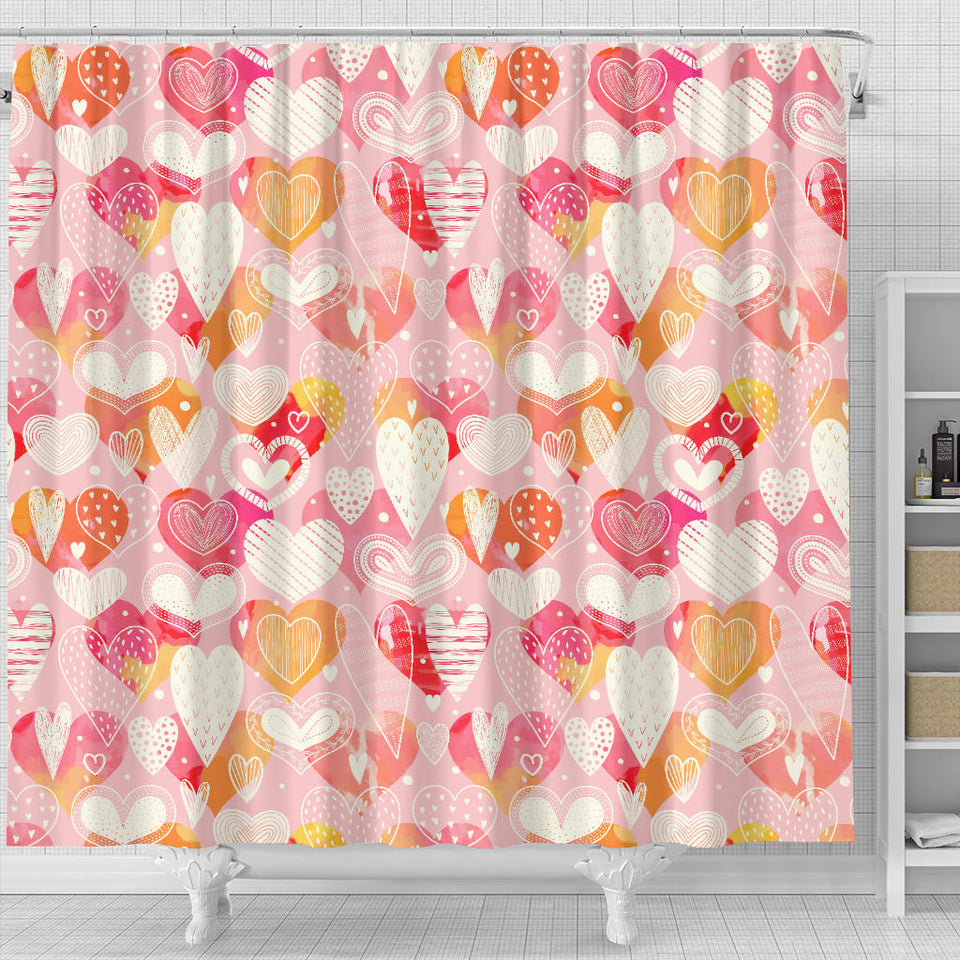 Hand Drawn Heart Design Pattern Shower Curtain Fulfilled In US