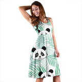Panda Pattern Tropical Leaves Background Sleeveless Midi Dress