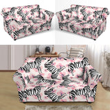 Zebra Pink Flower Background Loveseat Couch Slipcover