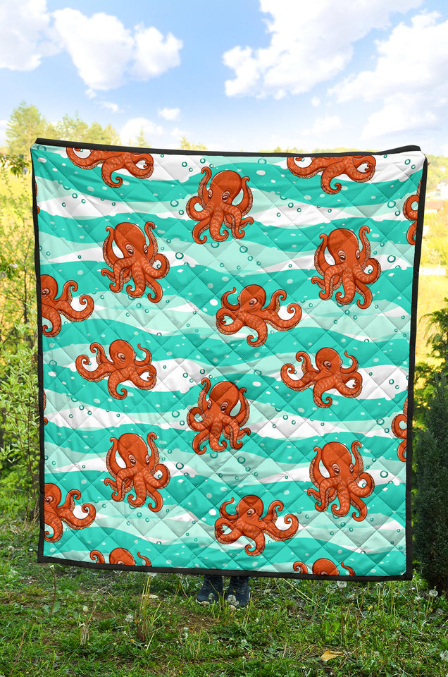 Octopuses Sea Wave Background Premium Quilt