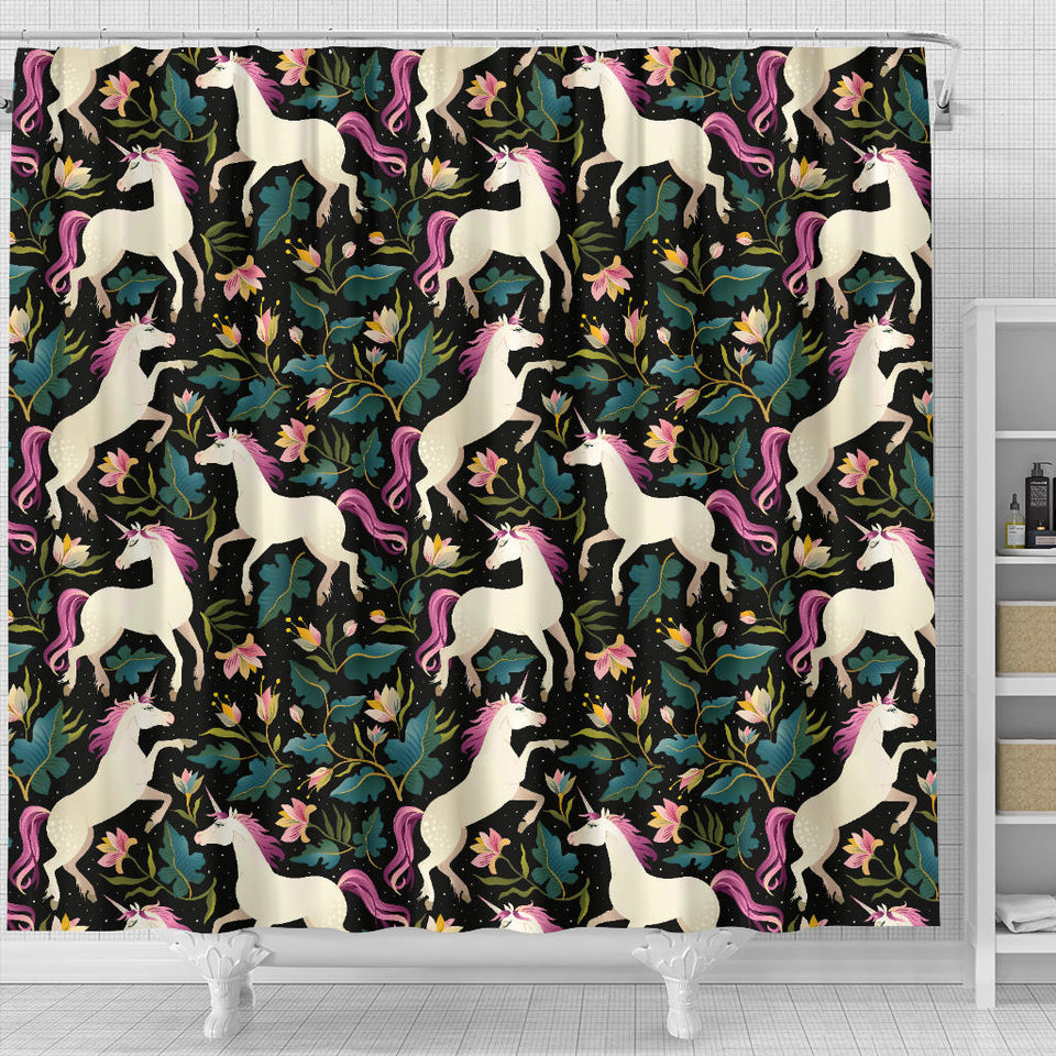 Unicorns Forest Background Shower Curtain Fulfilled In US
