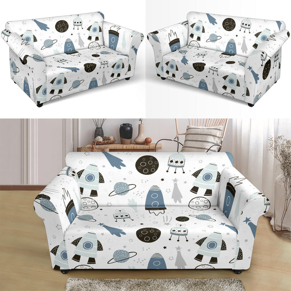 Hand Drawn Space Elements Space Rocket Star Planet Space Probe Loveseat Couch Slipcover