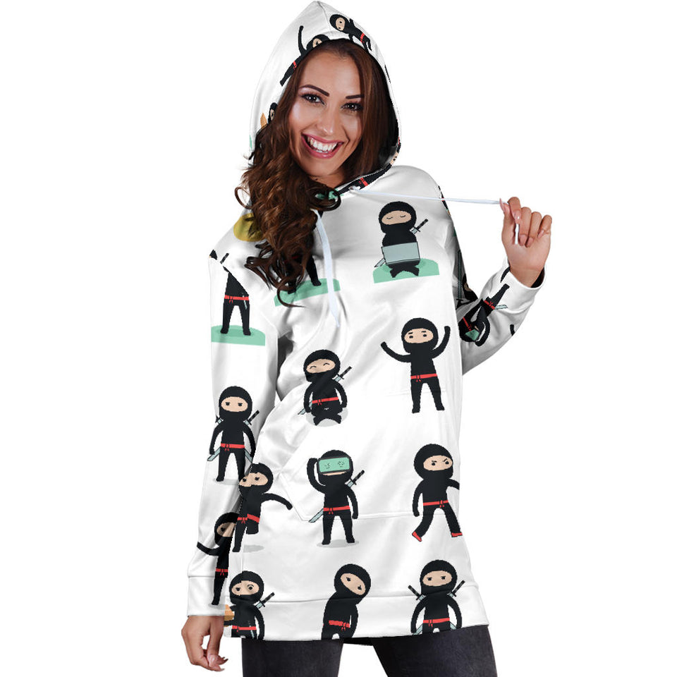 Cute Ninja Katana Sword Pattern Women'S Hoodie Dress