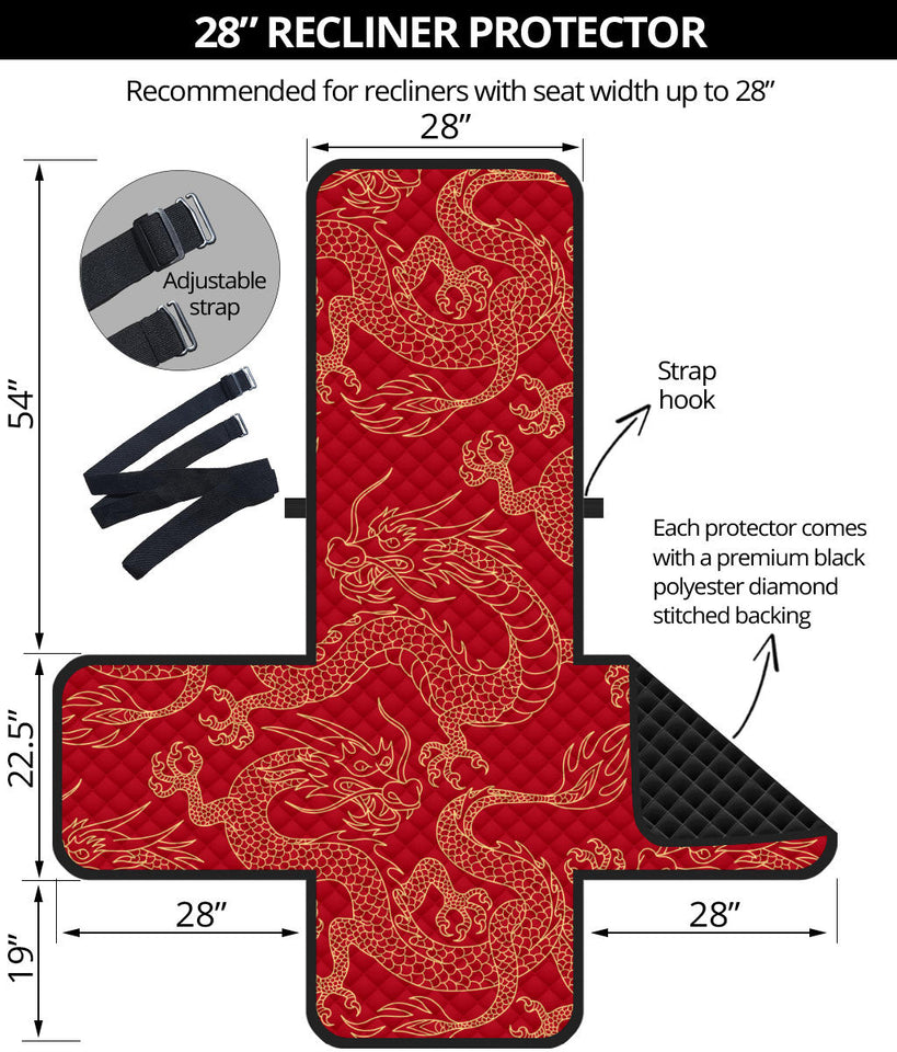 Gold dragons red background Recliner Cover Protector