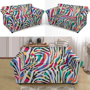 Colorful Zebra Skin Pattern Loveseat Couch Slipcover