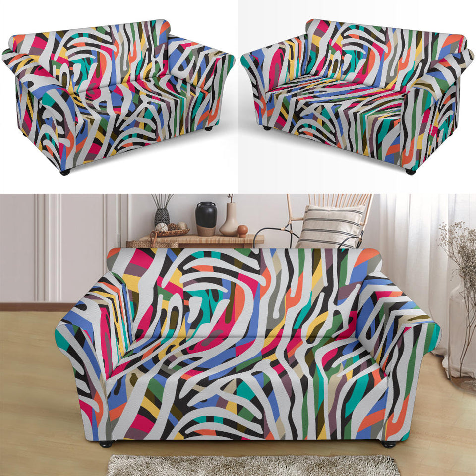 Colorful Zebra Skin Pattern Loveseat Couch Slipcover
