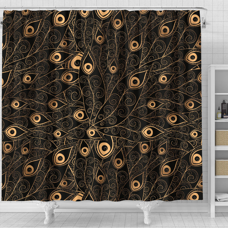 Gold Peacock Feather Pattern Shower Curtain Fulfilled In US