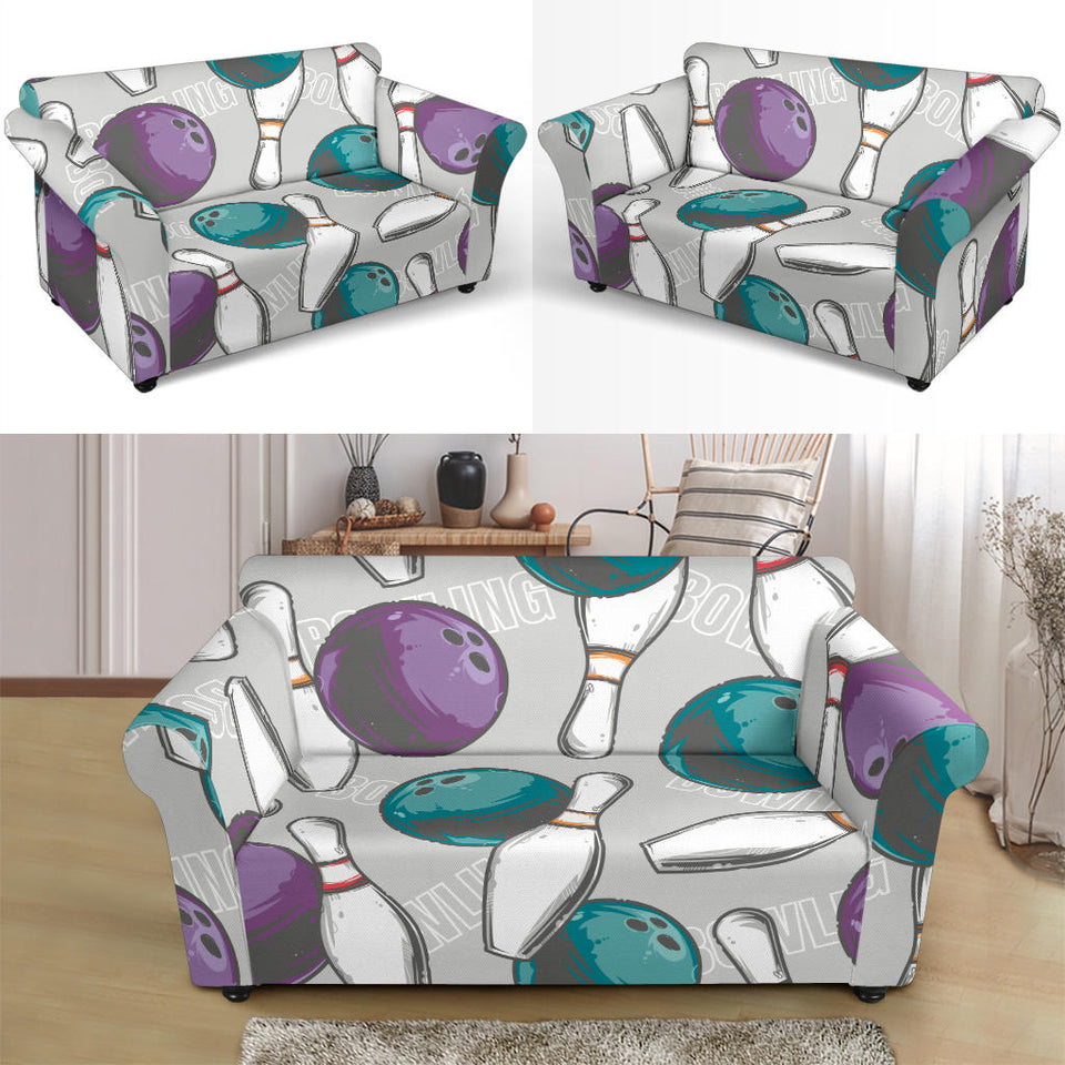 Bowling Ball And Pin Gray Background Loveseat Couch Slipcover