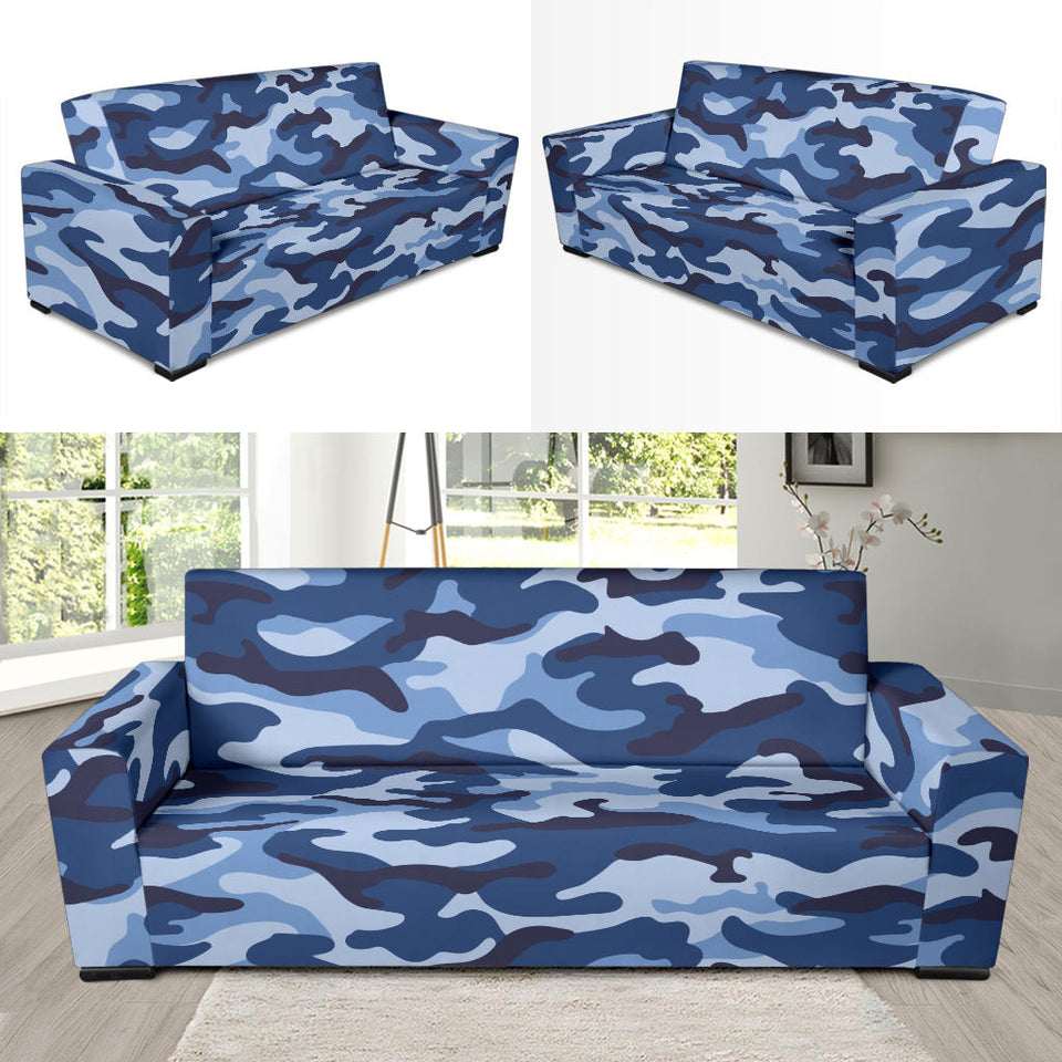 Blue Camo Camouflage Pattern Sofa Slipcover