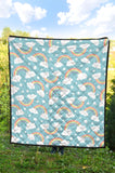 Cute Rainbow Clound Star Pattern Blue Background Premium Quilt
