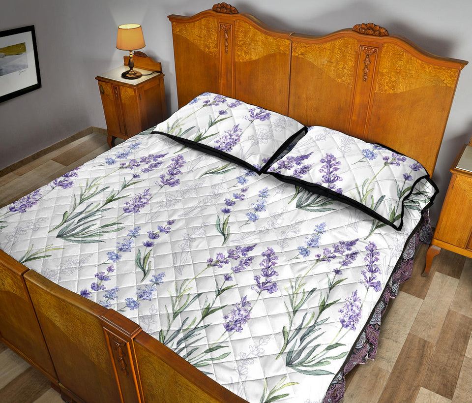Hand painting Watercolor Lavender Quilt Bed Set