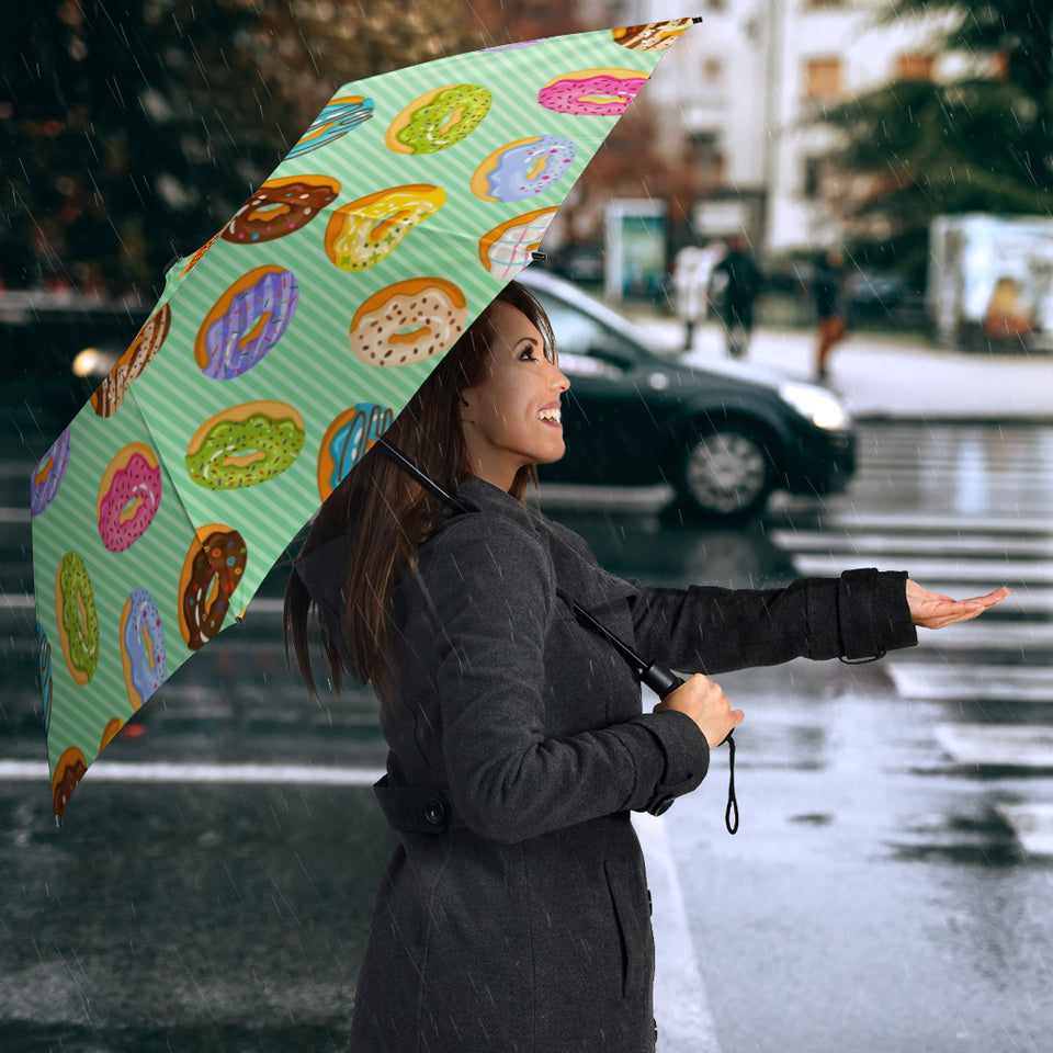 Colorful Donut Pattern Green Background Umbrella