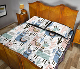 lama Alpaca cactus hand drawn pattern Quilt Bed Set