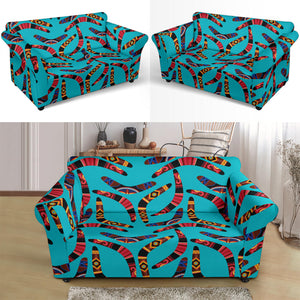 Boomerang Australian Aboriginal Ornament Blue Background Loveseat Couch Slipcover