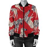 Zebra Abstract Red Background Women'S Bomber Jacket