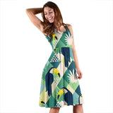 Toucan Tropical Leaves Design Pattern Sleeveless Midi Dress