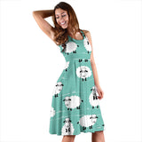 Cute Sheep Green Background Sleeveless Midi Dress
