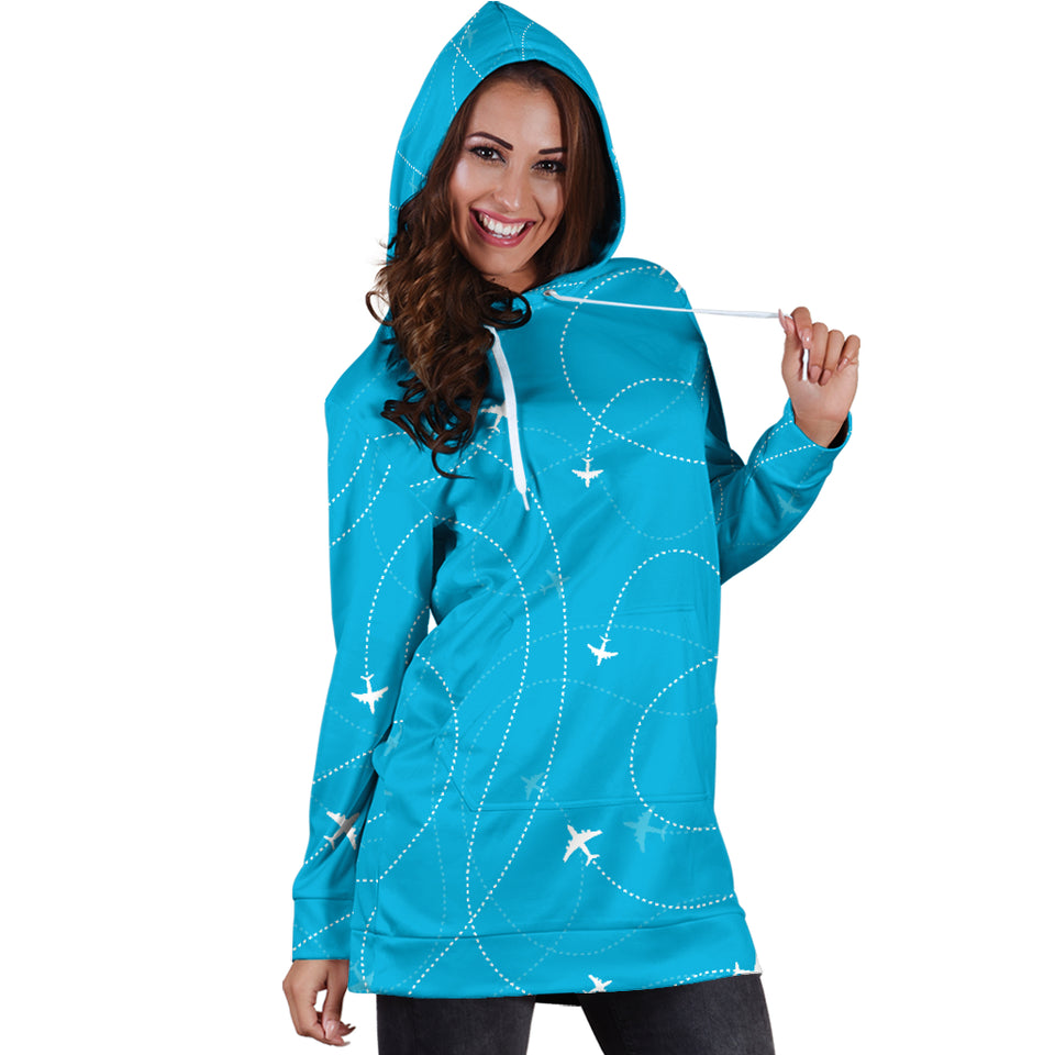 Airplane Destinations Blue Background Women'S Hoodie Dress