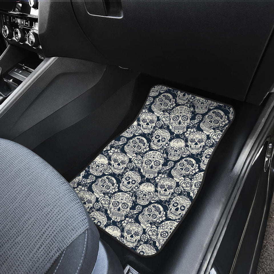 Sugar Skull Black White Pattern Front Car Mats