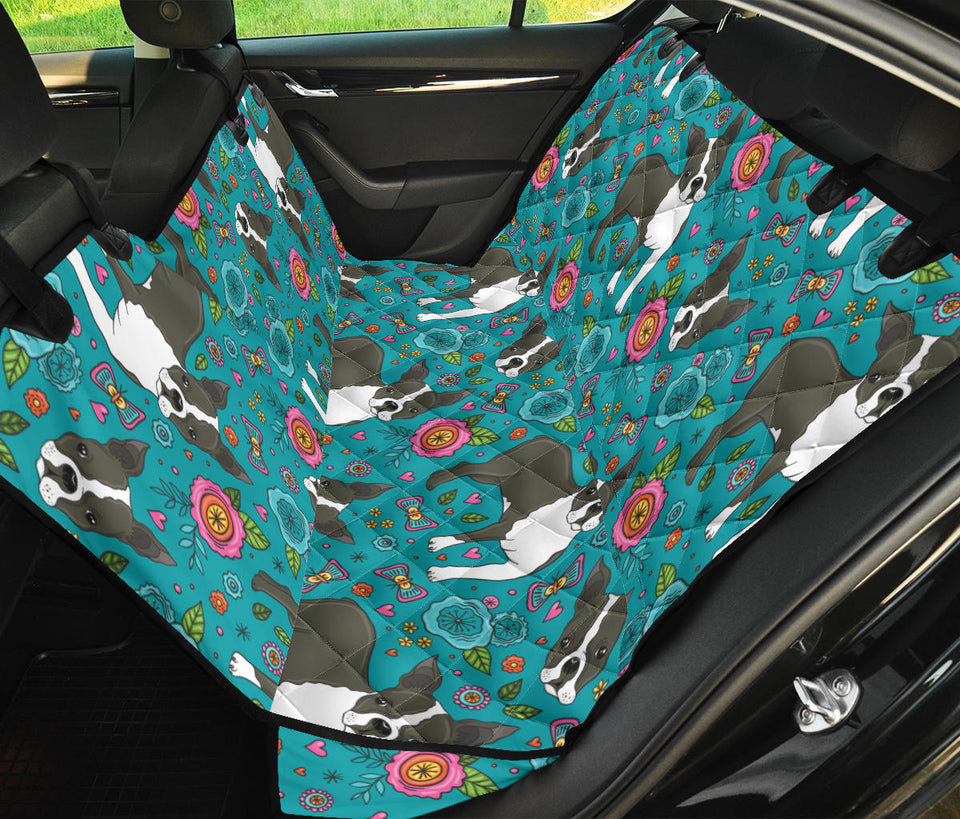 Boston Terrier Beautiful Flower Pattern Dog Car Seat Covers