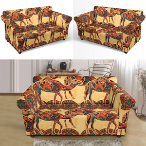 Camel Polynesian Tribal Design Pattern Loveseat Couch Slipcover