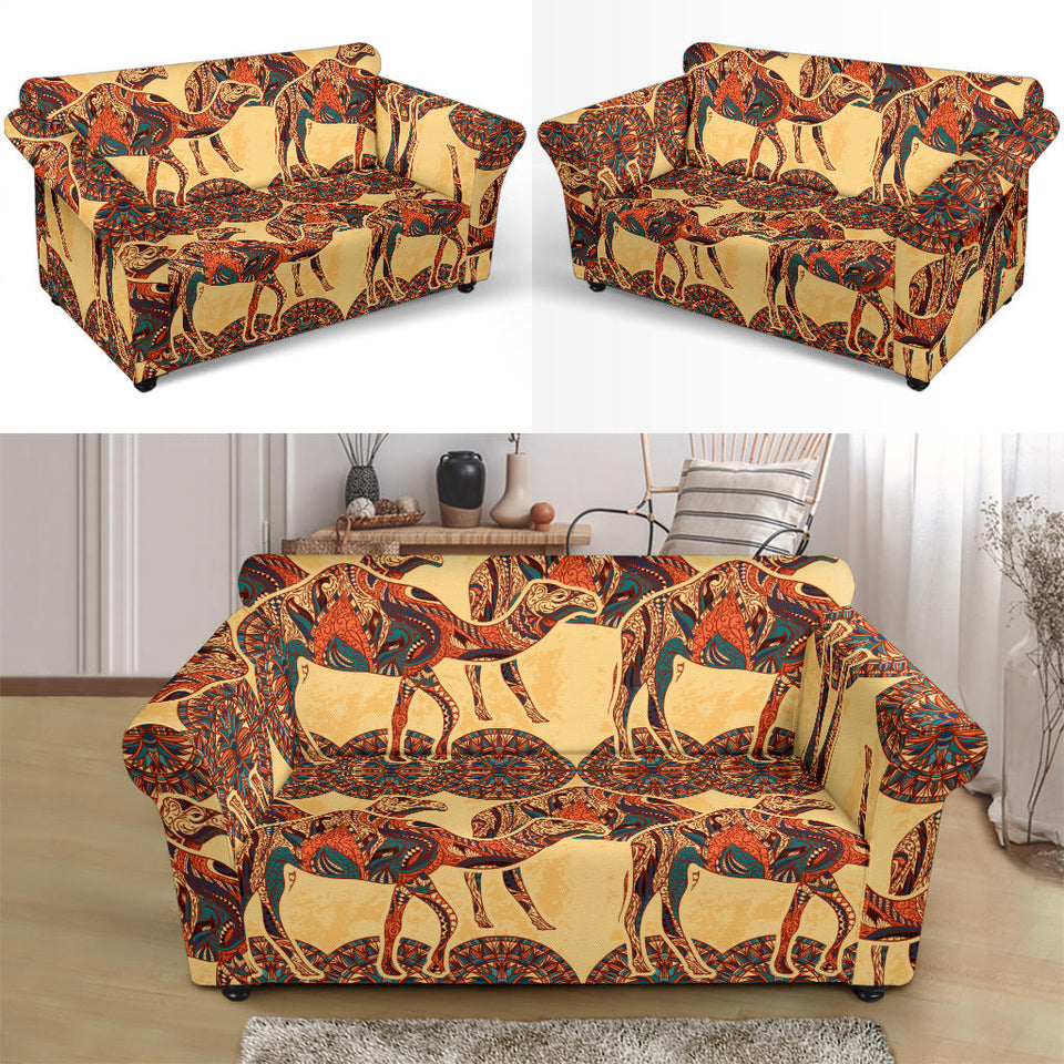 Camel Polynesian Tribal Design Pattern Loveseat Couch Slipcover