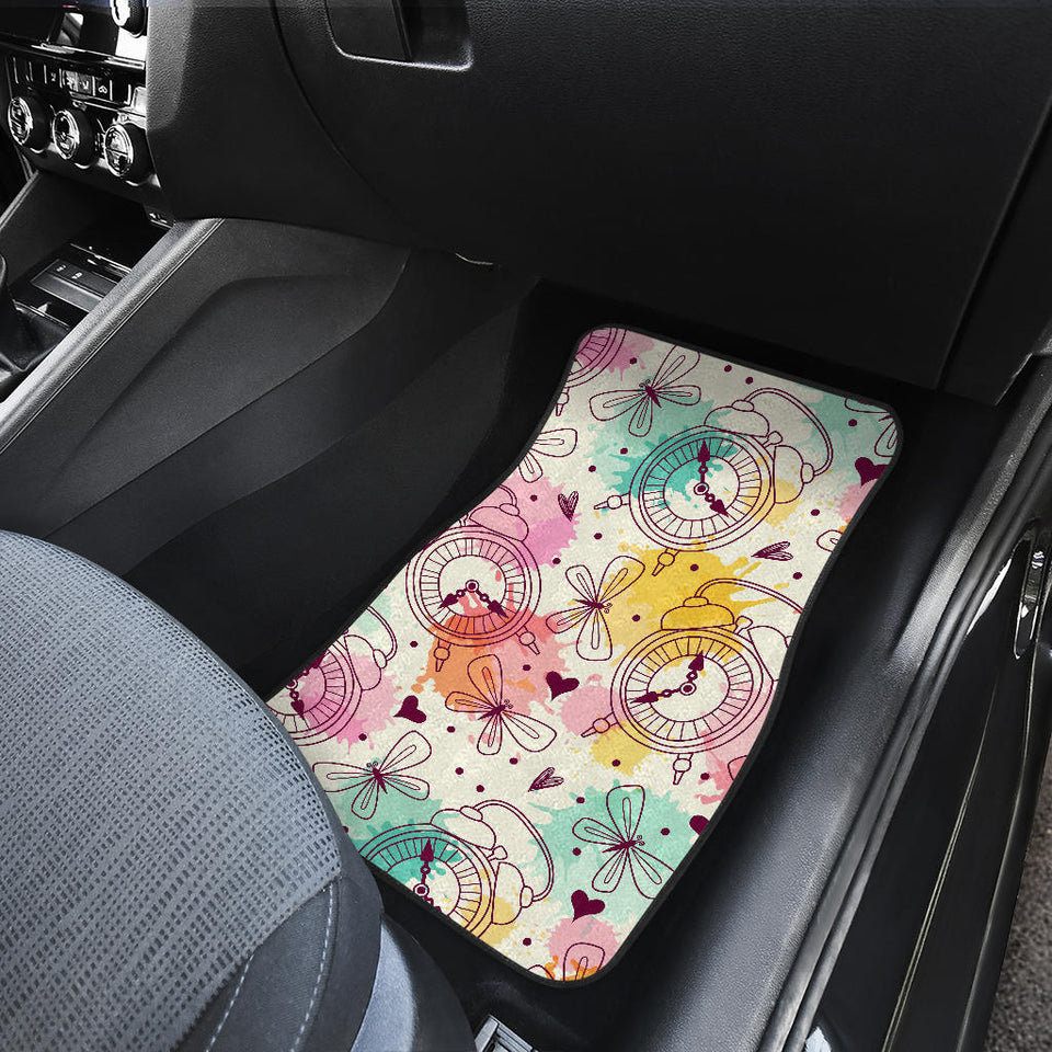 Clock Butterfly Pattern Front And Back Car Mats