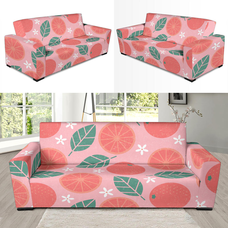 Grapefruit Leaves Flower Pink Background Sofa Slipcover