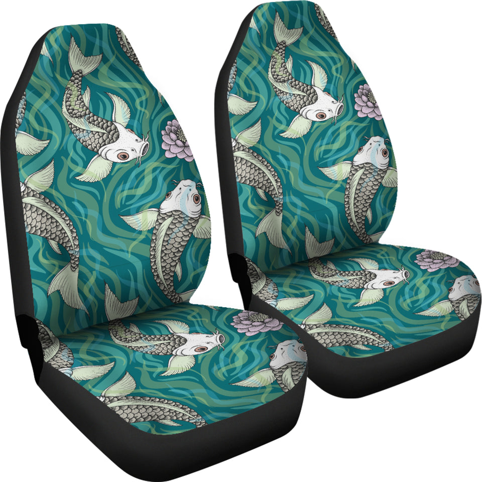 Koi Fish Carp Fish Lotus Pattern Universal Fit Car Seat Covers