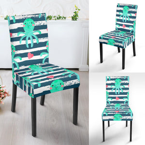Cute Octopuses Heart Striped Background Dining Chair Slipcover