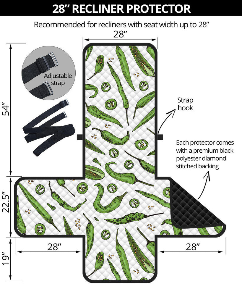 Hand drawn sketch style green Chili peppers pattern Recliner Cover Protector