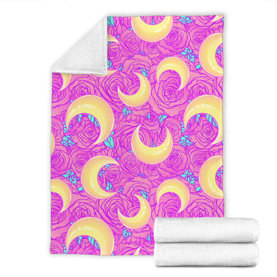 Moon Pink Rose Background Premium Blanket