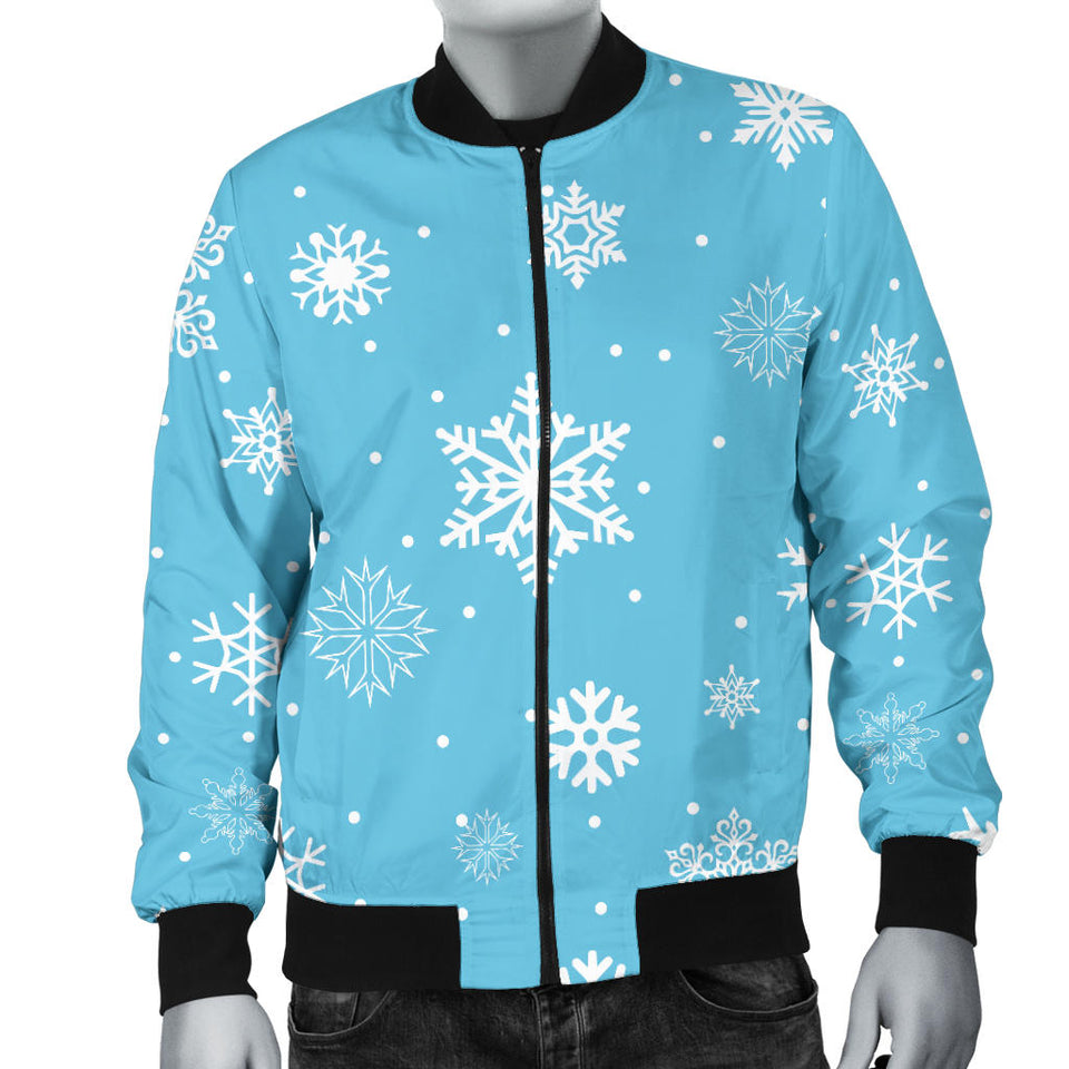 Snowflake Pattern Blue Background Men'S Bomber Jacket