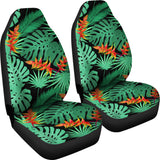 Heliconia Flower Palm Monstera Leaves Black Background Universal Fit Car Seat Covers