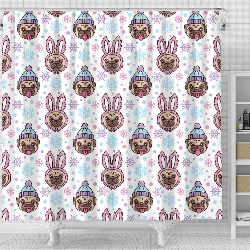 Cute Pug Hat Rabbit Costume Pattern Shower Curtain Fulfilled In US