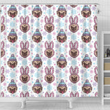 Cute Pug Hat Rabbit Costume Pattern Shower Curtain Fulfilled In US