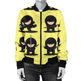 Cute Ninja Yellow Background Women'S Bomber Jacket