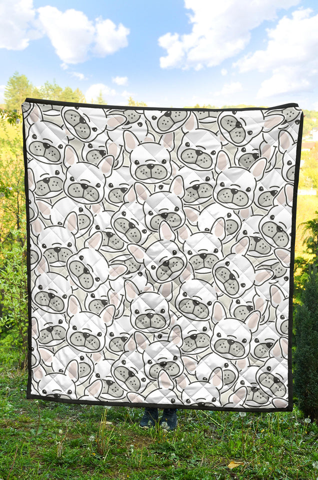 Cute French Bulldog Head Pattern Premium Quilt
