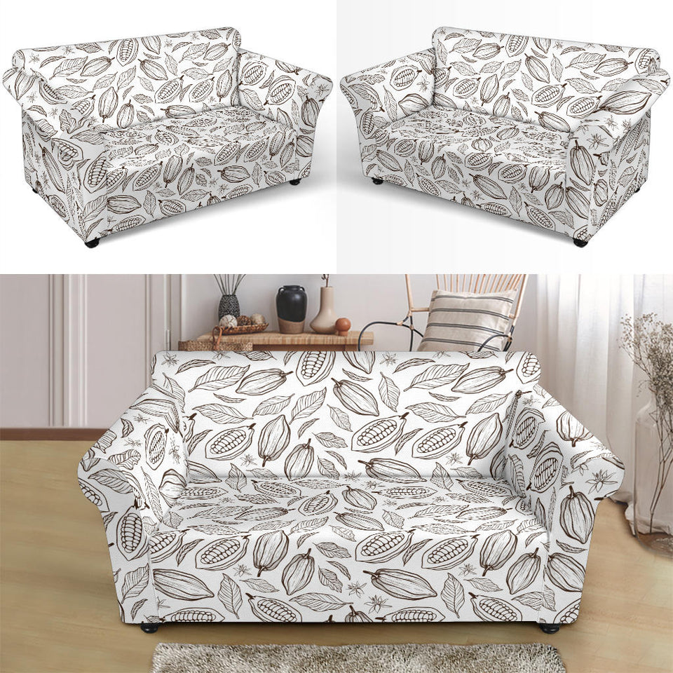 Cocoa Beans Leaves Pattern Loveseat Couch Slipcover