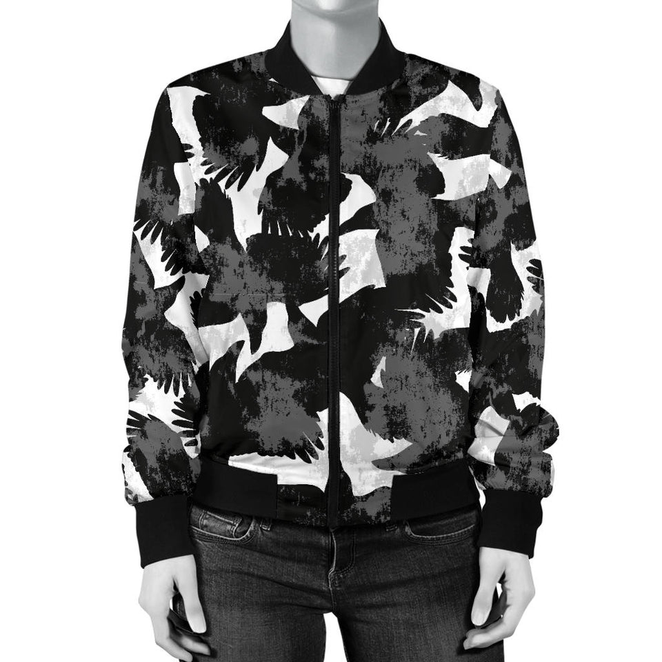 Crow Illustration Pattern Women'S Bomber Jacket