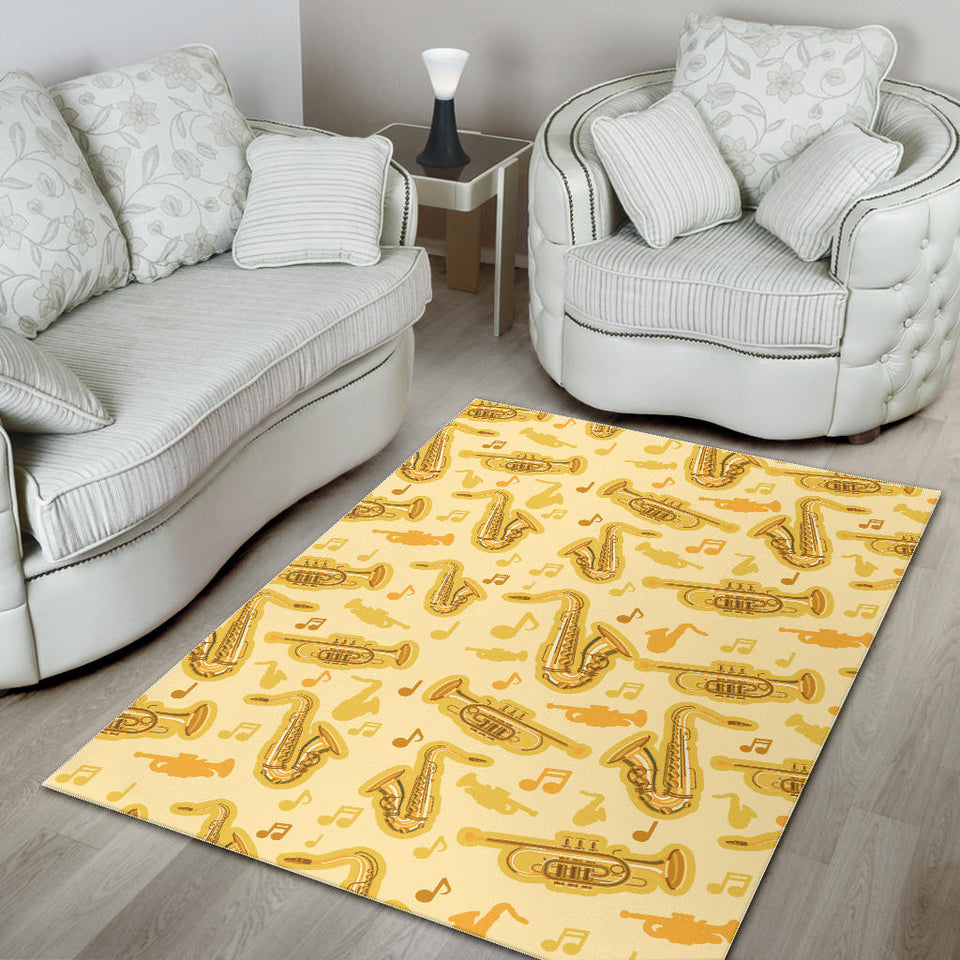 Saxophone Cornet Pattern Yellow Background Area Rug