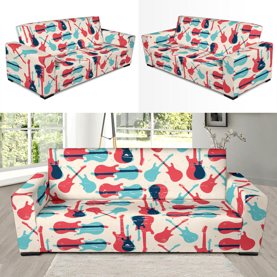 Red Blue Guitar Pattern Sofa Slipcover