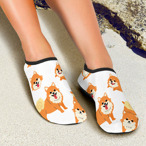 Brown Pomeranian Pattern Aqua Shoes