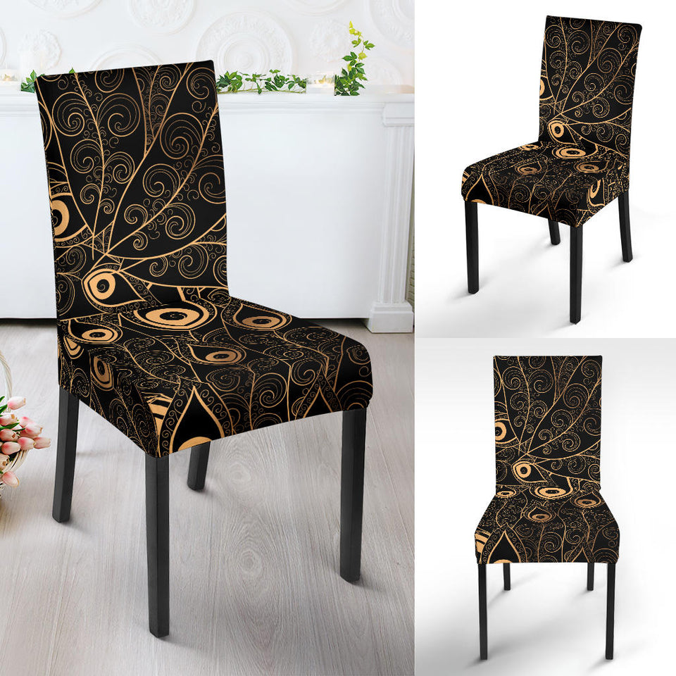 Gold Peacock Feather Pattern Dining Chair Slipcover
