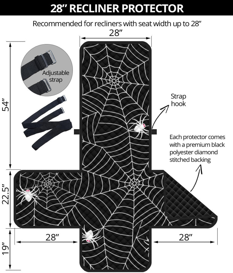 Spider web design pattern Black background white cobweb Recliner Cover Protectorer