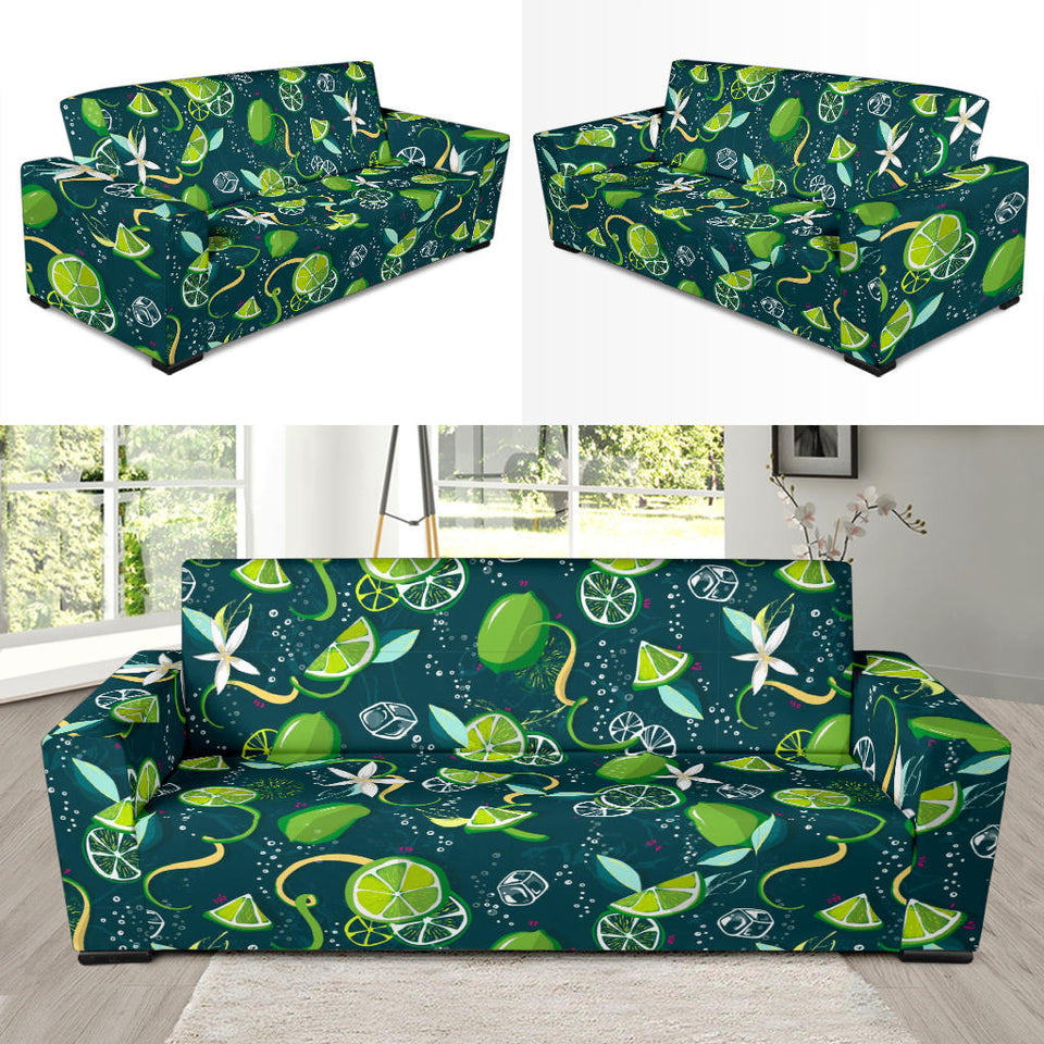 Lime Ice Flower Pattern Sofa Slipcover