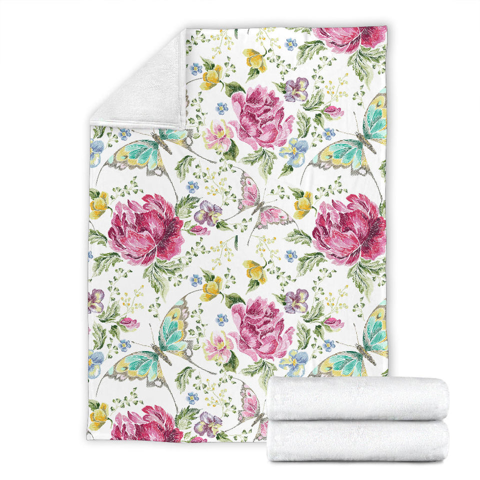 Hand Drawn Butterfly Rose Premium Blanket