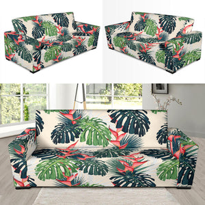 Heliconia Flowers, Palm And Monstera Leaves Sofa Slipcover