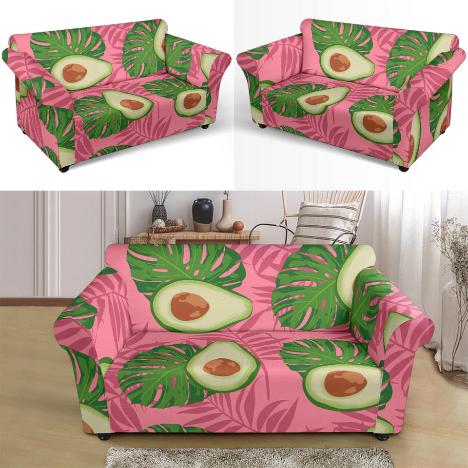 Avocado Slices Leaves Pink Back Ground Loveseat Couch Slipcover