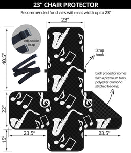 Saxophone music notes treble clef black white theme Chair Cover Protector